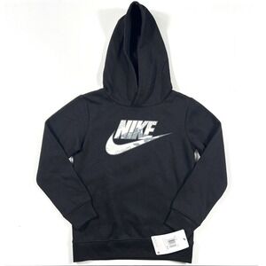 Nike Kids Pullover Hoodie Size 7 Black Grey Futura Swoosh Logo Sporty School NWT